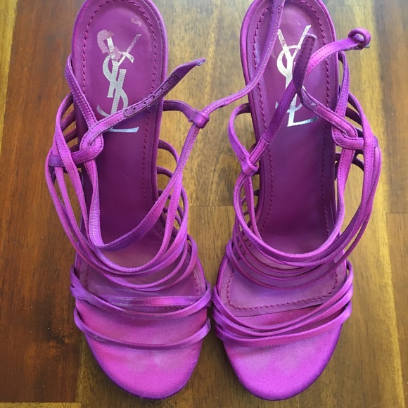 YSL Size 37 Magenta Strap Sandals - Picture 1 of 7